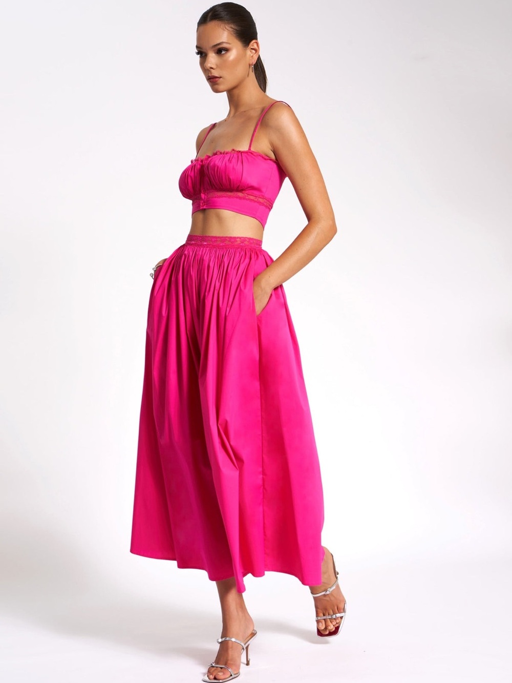 2pc Set Martha Fuchsia Cotton Poplin Maxi Skirt With Matching Top - Picture 4 of 9